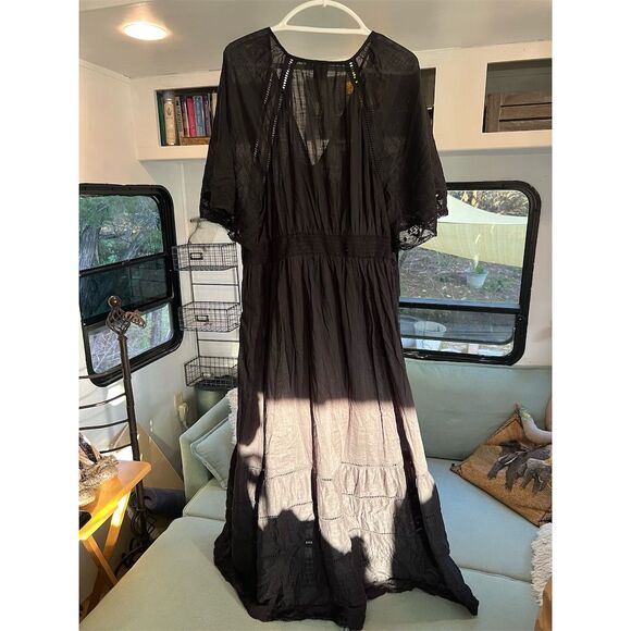 Gap Women's Black Lace-Trim Midi Dress XL Short Sleeve Casual - Picture 2 of 4